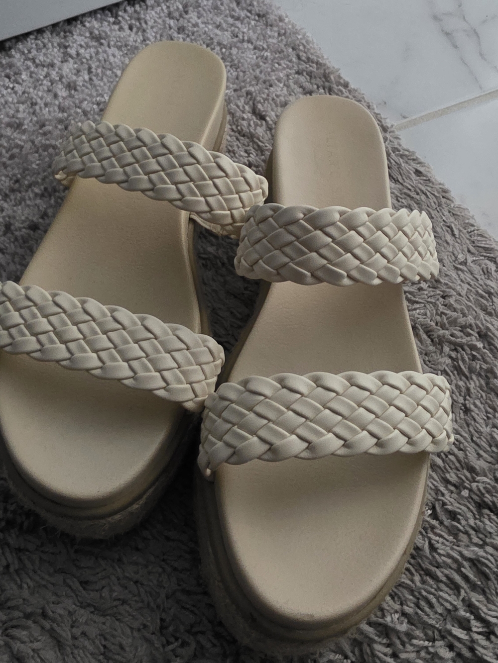 Altar'd State Braided Double-Strap Slide Sandals in Cream